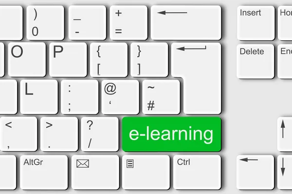 E-Learning-Konzept PC-Tastatur 3D-Abbildung — Stockfoto