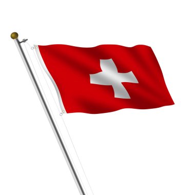 İsviçre bayrak direği, kırpma yolu ile beyaz üzerine 3d illüstrasyon