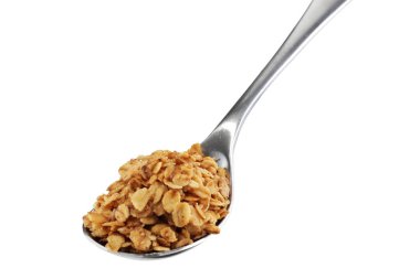 Paslanmaz çelik kaşık granola yulaflı.