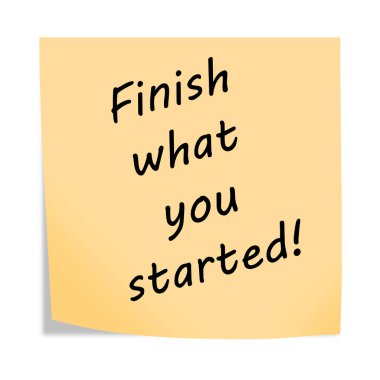 Başlattığınız şeyi bitirin 3d illüstrasyon gönderme notu hatırlatıcısı kırpma yolu ile beyaz üzerine