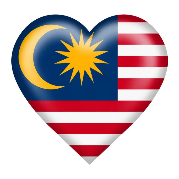 Κουμπί καρδιά σημαία της Μαλαισίας απομονώνονται σε λευκό με περικοπή διαδρομή 3d εικόνα — Φωτογραφία Αρχείου