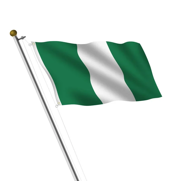 Nigeria Flaggenmast 3D-Illustration auf weiß mit Clipping-Pfad — Stockfoto