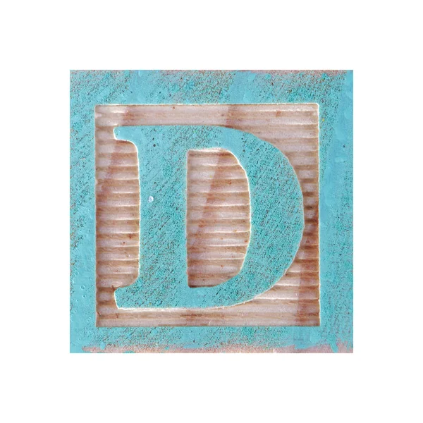 Letter D kinderen hout blok op wit met clipping pad — Stockfoto