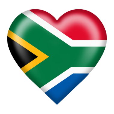 Güney Afrika bayrak kalp düğmesi kırpma yolu 3d illüstrasyon ile beyaz üzerine izole