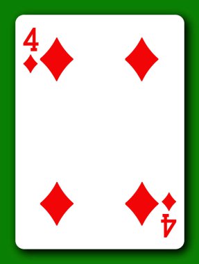 4 Karo Dörtlüsü, arka plan ve gölge 3d illüstrasyonunu kaldırmak için kırpma yolu olan kart oyunu