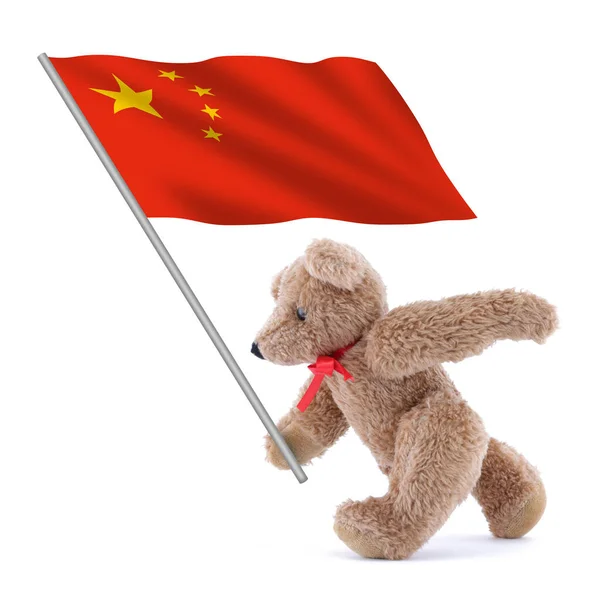 Bandera de la República Popular China portada por un lindo osito de peluche —  Fotos de Stock