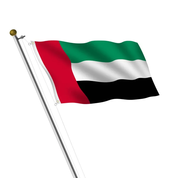 United Arab Emirates flagpole 3d illustration on white with clipping path — Stock Photo, Image