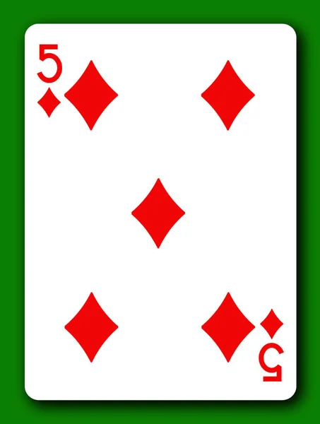 5 다이아몬드 5 카드 놀이 배경 과 그림자 3d 그림 제거 경로가 있는 카드 — 스톡 사진