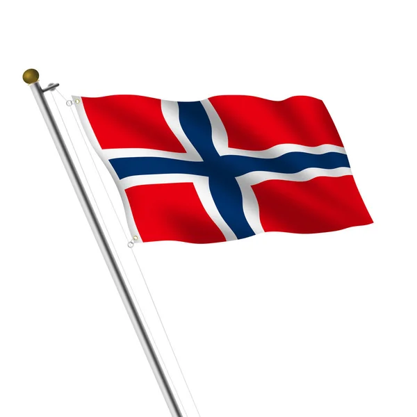 Norway flagpole 3d illustration on white with clipping path — Stock Photo, Image