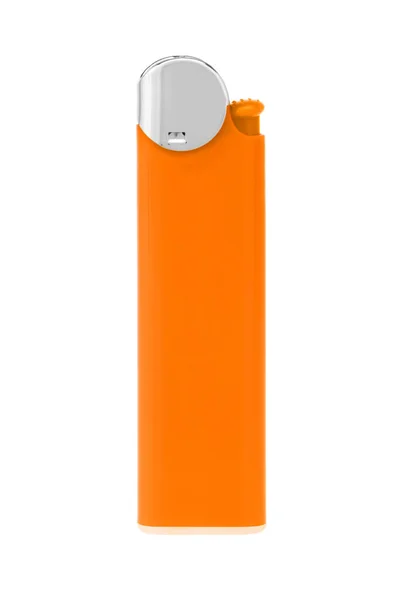Зажигалка оранжевого цвета на белом с вырезанной дорожкой — стоковое фото