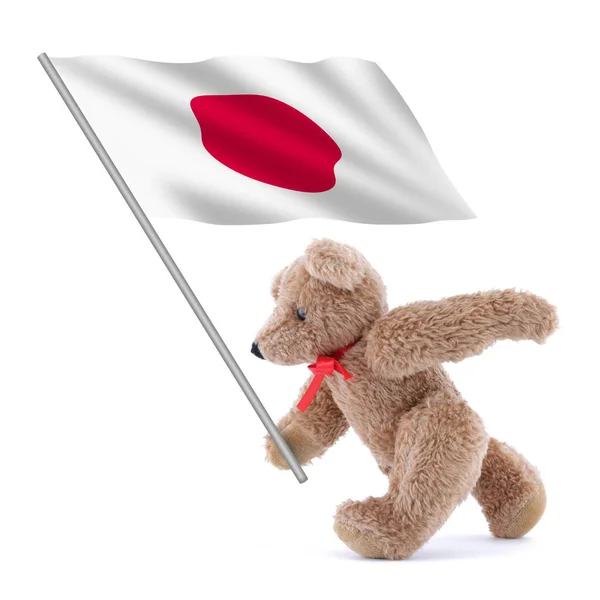 かわいいテディベアを背負った日本の国旗 — ストック写真