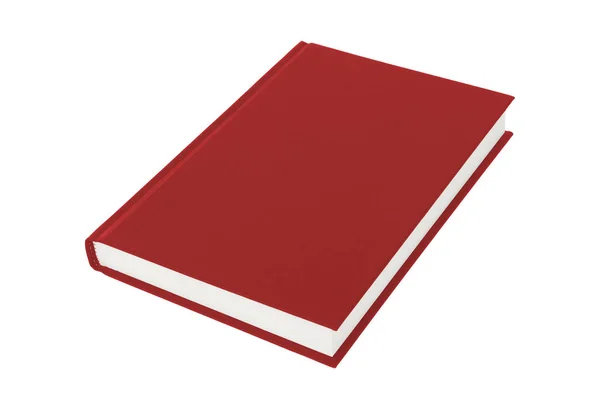 Livro de capa dura vermelho no fundo branco com caminho de recorte — Fotografia de Stock