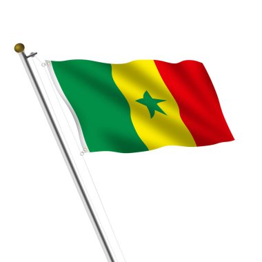 Beyaz üzerine bir Senegal Bayrak Direği 3D illüstrasyon kırpma yolu yeşil kırmızı yeşil yıldız