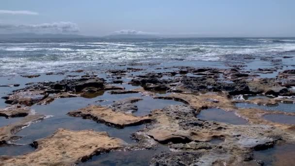 Песчаные скалы и ямы на Ботаническом пляже в Провинциальном парке Хуан-де-Фука, недалеко от Порт-Ренфрю, Британская Колумбия, Канада — стоковое видео