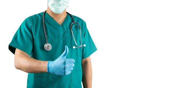 Chirurg Mit Hochgerecktem Daumen Auf Weißem Hintergrund — Stockfoto