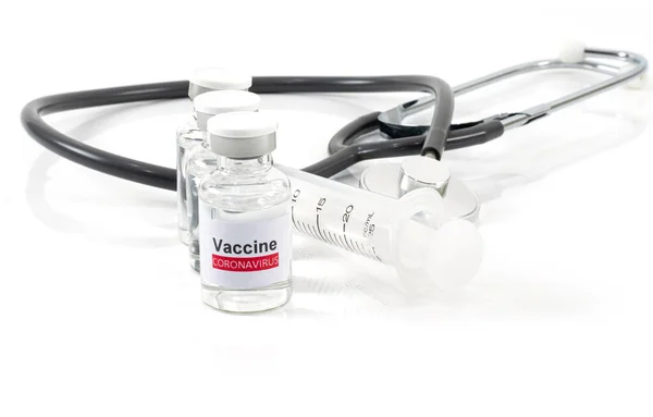 Vaccine Coronavirus Bottle Medical Syringe White Backgroun — Stock Photo, Image