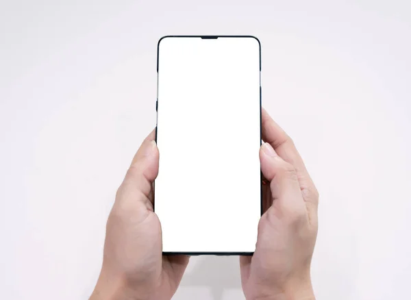 Mano Tenere Smart Phone Bianco Schermo Bianco — Foto Stock