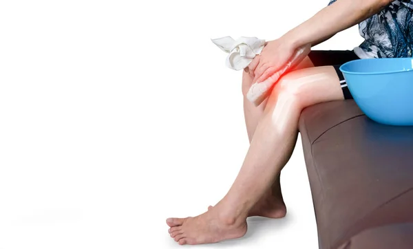 Osteoartrite Perna Humana Inflamação Das Articulações Ósseas Compressa Fria — Fotografia de Stock