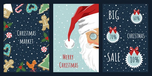 Set Modelli Banner Auguri Volantini Cartoline Buon Natale Invito Alla — Vettoriale Stock