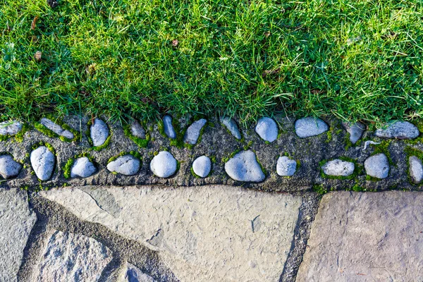 Kamenité a zelené trávy cesta textura — Stock fotografie