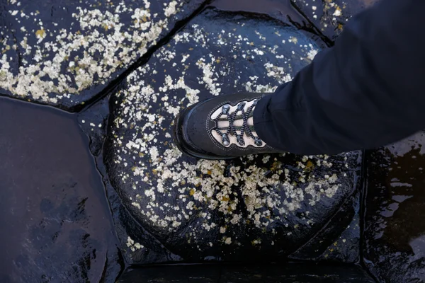 Tourist at Giants Causeway — Stock Photo, Image