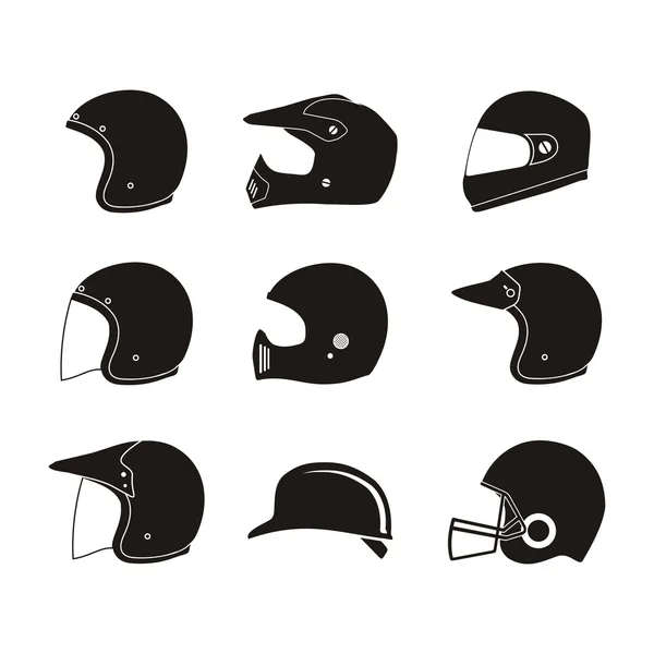 Силуэт шлема - набор значков шлема — стоковый вектор