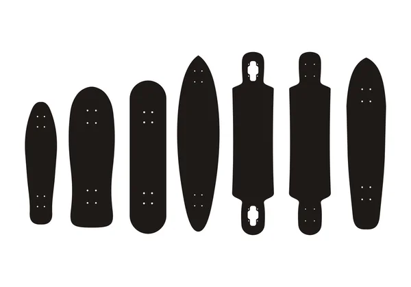 Tipos de monopatín y longboard - pictograma — Vector de stock