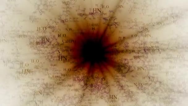 Fórmulas químicas en el fondo de las estrellas. Fondo de estructura de moléculas de ADN. Fórmula química y estructura molecular del ADN — Vídeos de Stock