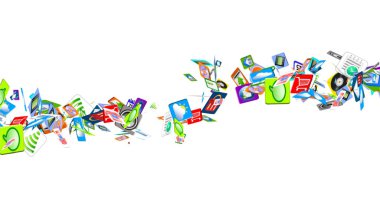 Hareket eden App dalgalar üzerinde sallanan birçok mobil uygulamaları