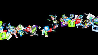 Hareket eden App dalgalar üzerinde sallanan birçok mobil uygulamaları