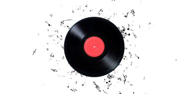 Çok fazla not ile vinil kaydı. Vinil rekor müzik çalma