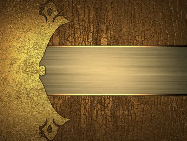 Grunge tahta arka plan ile bir altın plaka. Tasarım için öğe. Tasarım şablonu. reklam broşür veya duyuru davet, arka plan için alanı Kopyala.