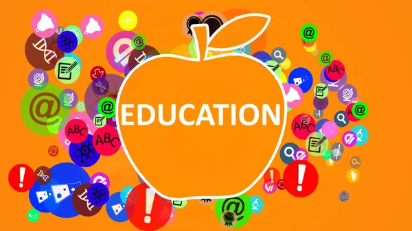 Educación Apple. Iconos de la educación volando fuera de la manzana —  Fotos de Stock