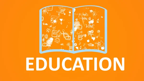 Open books and icons of science and education. The concept of modern education — Stock Photo, Image