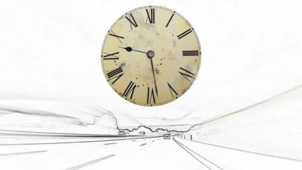 Tid förflutit snabbt rörliga klocka målade på vägen — Stockvideo