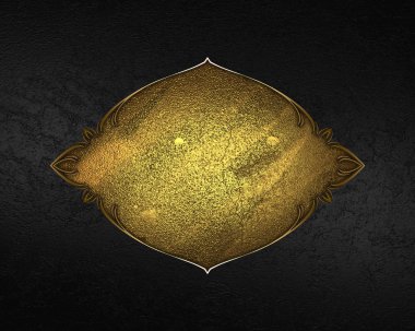 Siyah arka plan üzerinde altın plaka. Tasarım şablonu. reklam broşürü veya duyuru davetiyesi için kopya alanı, soyut arka plan.