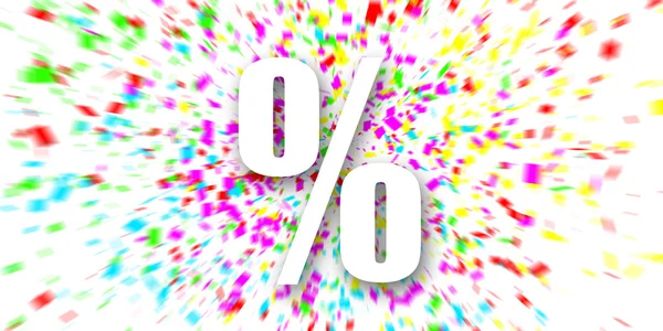 White percent sign over colorful confetti background. — Stock Photo, Image