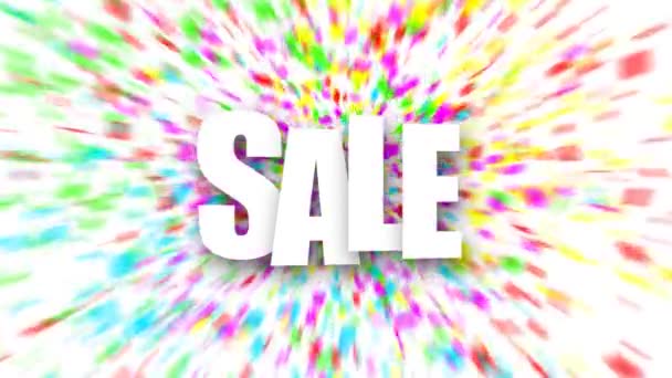 White sale sign over colorful confetti background — Stock Video