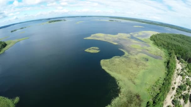 Beautiful views of the lake formed by glaciers with a birds-eye view — Stock Video