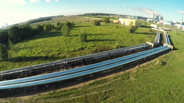 Fly over the pipes. aerial survey. Old pipes — Stock Video