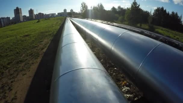 Fly over the pipes. aerial survey. Old pipes — Stock Video