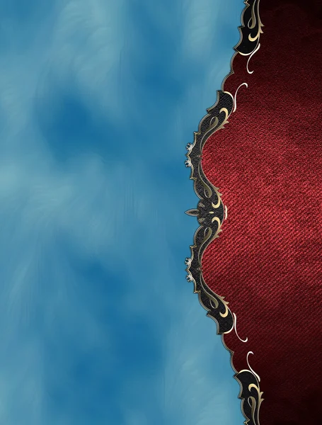 Grunge roter Teller mit Goldbesatz auf blauem Hintergrund. Vorlage für Design. Kopierraum für Werbebroschüre oder Ankündigungseinladung — Stockfoto