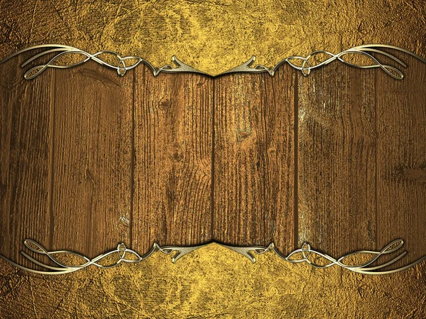 Grunge marco dorado sobre fondo de madera. Plantilla de diseño Diseño para el sitio — Foto de Stock