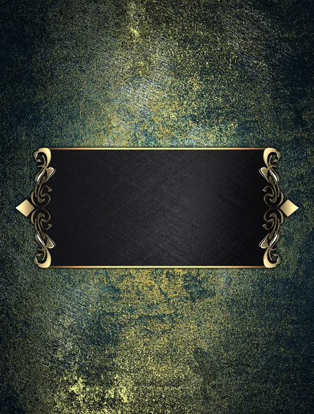 Old grunge background with black plate with gold trim. Design template. Design site — Stock Photo, Image