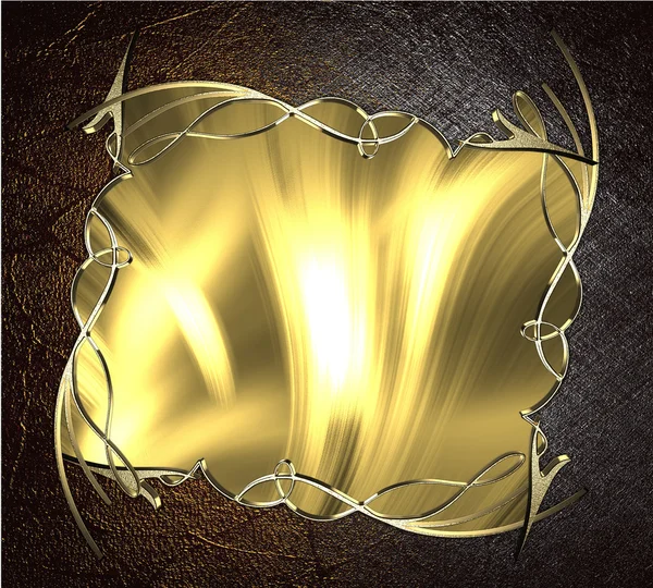 Eski metal zemin üzerine altın çerçeve ile altın plaka. tasarım şablonu. Tasarım sitesi — Stok fotoğraf