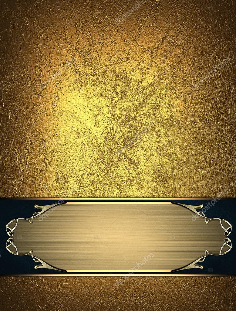 Abstract golden background with gold plate inscription and gold trim