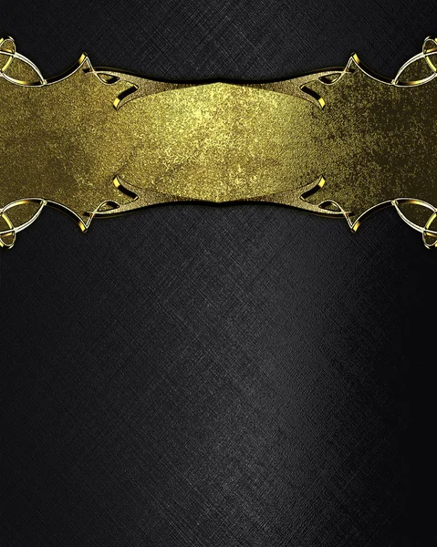 Fondo negro abstracto con placa de oro con adorno de oro. Plantilla de diseño Sitio de diseño — Foto de Stock