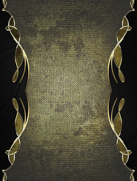 Shabby old metal plate with gold trim on a black background. Design template. Design site — Stock Photo, Image