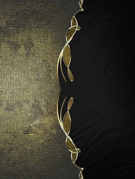 Shabby old metal plate with gold trim on a black background. Design template. Design site — Stock Photo, Image