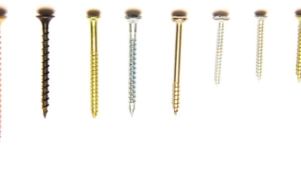 Self-tapping screws of different lengths and shapes — Stock Video